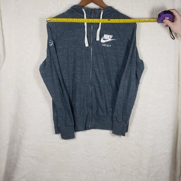 Nike Gym Vintage Full Zip Hoodie Slate Navy Blue Heathered Large Athleisure Y2K - Picture 6 of 8